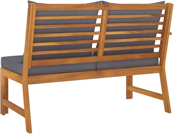 Solid Acacia Wood Patio Sectional with Dark Gray Cushion 45.1" Outdoor Sectional Furniture for Patio Backyard Porch Balcony Lounge