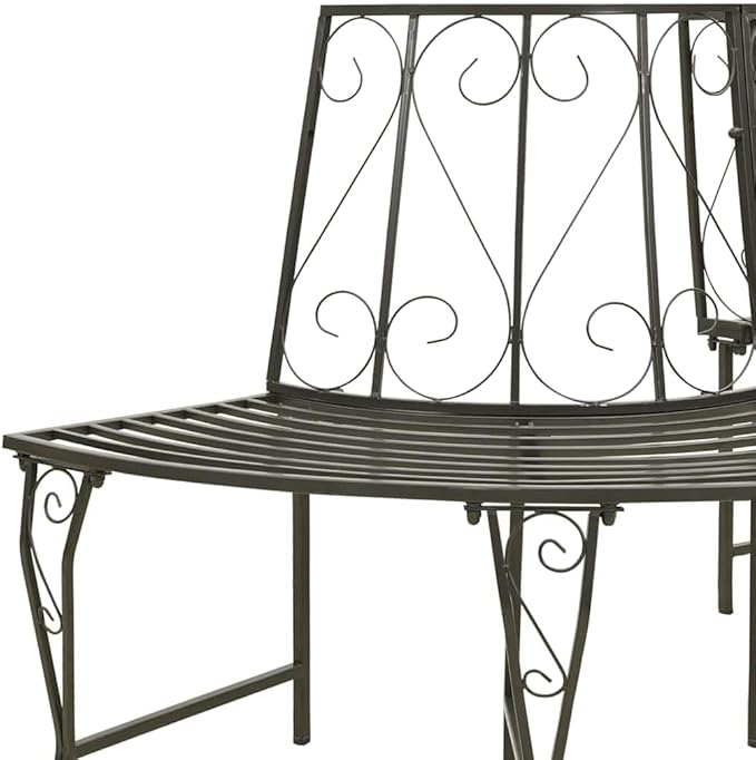 Half-Round Tree Bench, Outdoor Steel Wrap Around Bench for Garden, 63 Inch Semi-Circular Metal Seating for Parks and Patios, Silver Grey, Seats 3