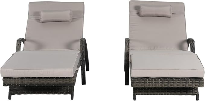 KEIKI Wicker Outdoor Chaise Lounge Chairs Set of 2 for Patio & Pool Side with 5-Level Adjustable Backrest and Cushions - Photo 7