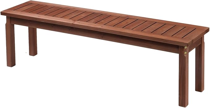 Outvita Patio Wood Bench, 62" Long Loveseat with Stable Wood Frame, 2-Person Backless Bench w/Slatted Seat, Indoor Outdoor Dining Bench for Backyard, Poolside, Entryway, Porch