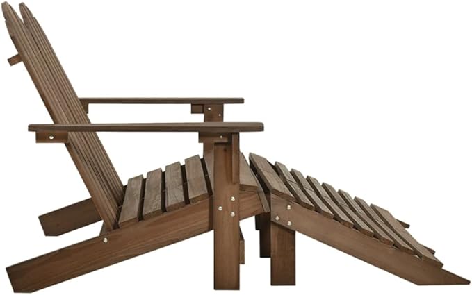 Brown Solid Fir Wood 2-Seater Garden Chair with Ottoman, Detachable Design, Weather-Resistant Douglas Fir Wood Outdoor Furniture, Ergonomic Adirondack Style for Patio