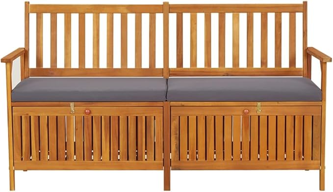 Garden Bench Deck Bench Storage Bench with Cushion 58.3" Solid Wood Acacia