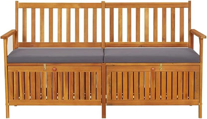 Solid Acacia Wood Storage Bench with Cushion, Large Rectangular Outdoor Patio Furniture for Seating and Hidden Storage, Weather Resistant Durable Construction, Modern Design