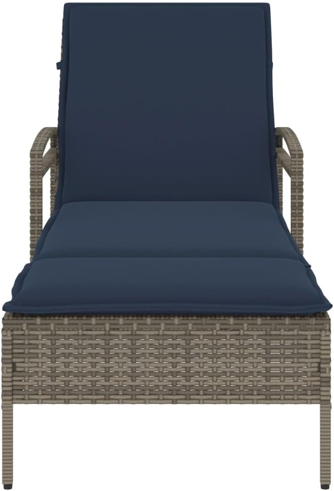 Outdoor Chaise Lounge with Cushion, 24.8 x 78.7 x 31.9 Gray PE Rattan Adjustable Poolside Sun Lounger for Patio, Balcony - Photo 5