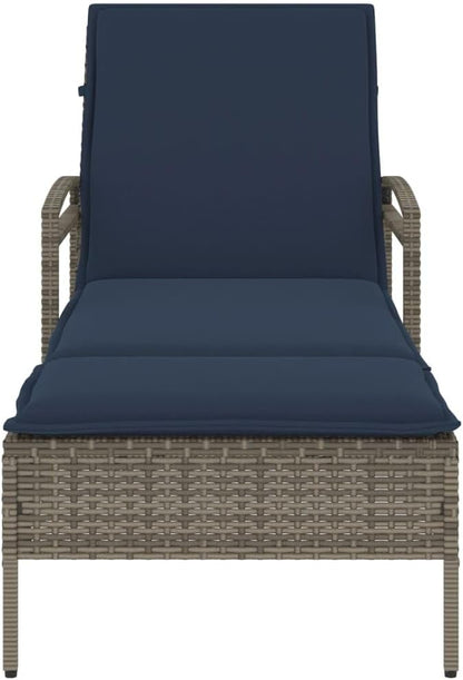 Outdoor Chaise Lounge with Cushion, 24.8 x 78.7 x 31.9 Gray PE Rattan Adjustable Poolside Sun Lounger for Patio, Balcony, Garden
