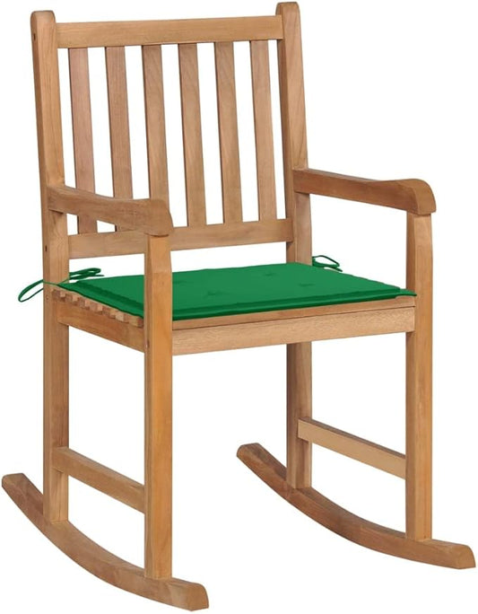 Rocking Chair Natural Teak Wood 36.4x22.8x41.7 in Green Cushion Patio Outdoor Chairs for Living Room Balcony Deck