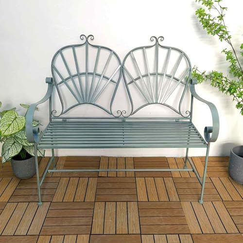 Sturdy Outdoor Metal Garden Bench for 2, Weatherproof Iron Frame with Backrest & Armrests, Perfect for Park, Yard, Porch, Lawn - 661 lb Capacity (White)