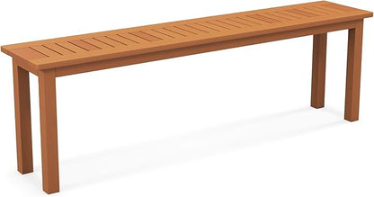 Tangkula Outdoor Wood Bench, 59” Long Patio Dining Bench, Backless Wooden Bench with Teak Oil Finish & Slat Seat, Accent Entryway Bench, Farmhouse Bench for Yard, Garden, Porch, Indoors