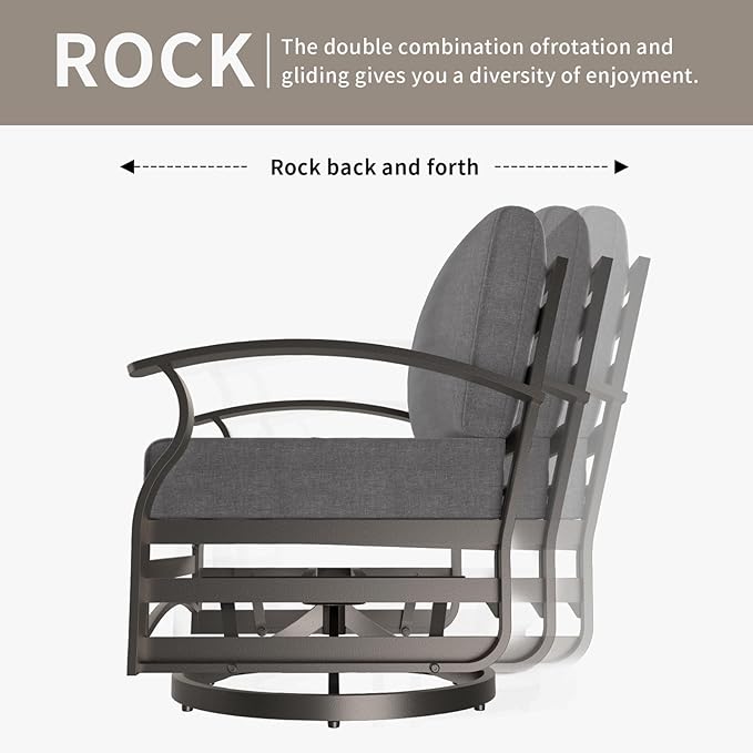 Gotland 2 Piece Patio Set, Metal Outdoor Swivel Chairs Set of 2 with 5.1’’ High-Resilience Seat Cushions 6.2’’ Back Pillow Removable Cushions for Backyard, Lawn, Porch, Grey