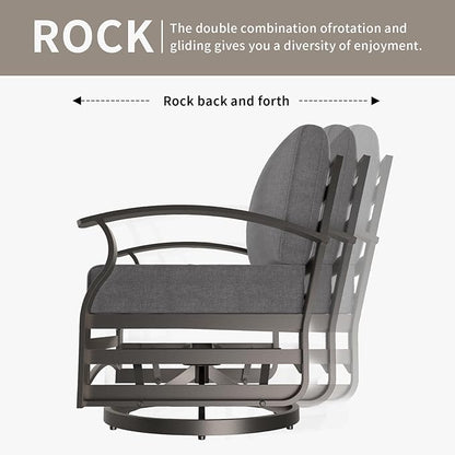 Gotland 2 Piece Patio Set, Metal Outdoor Swivel Chairs Set of 2 with 5.1’’ High-Resilience Seat Cushions 6.2’’ Back Pillow Removable Cushions for Backyard, Lawn, Porch, Grey