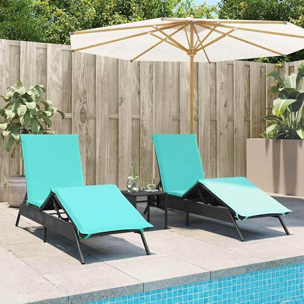 Patio Sun Lounger Black 2-Piece Set with Adjustable Backrest and Removable Cushions for Outdoor Relaxation Modern Poly - Photo 1