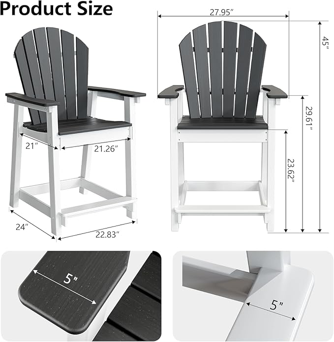 Tall Adirondack Chair Set of 6, Eco-Friendly Recycled Stylish Patio Bar Stools & Heavy Duty Lifeguard Chair - Photo 3