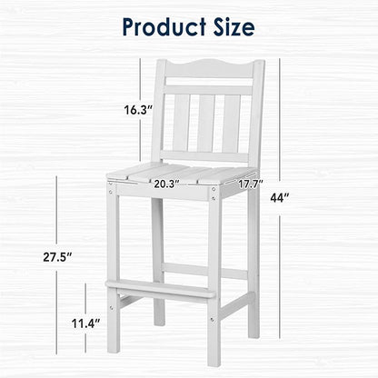 nalone Outdoor Bar Stools Set of 2, HDPE Tall Adirondack Chairs Bar Chairs, Weather Resistance Bar Height Chair for Balcony, Garden, Yard, Backyard (White, Bar Chairs Set of 2)