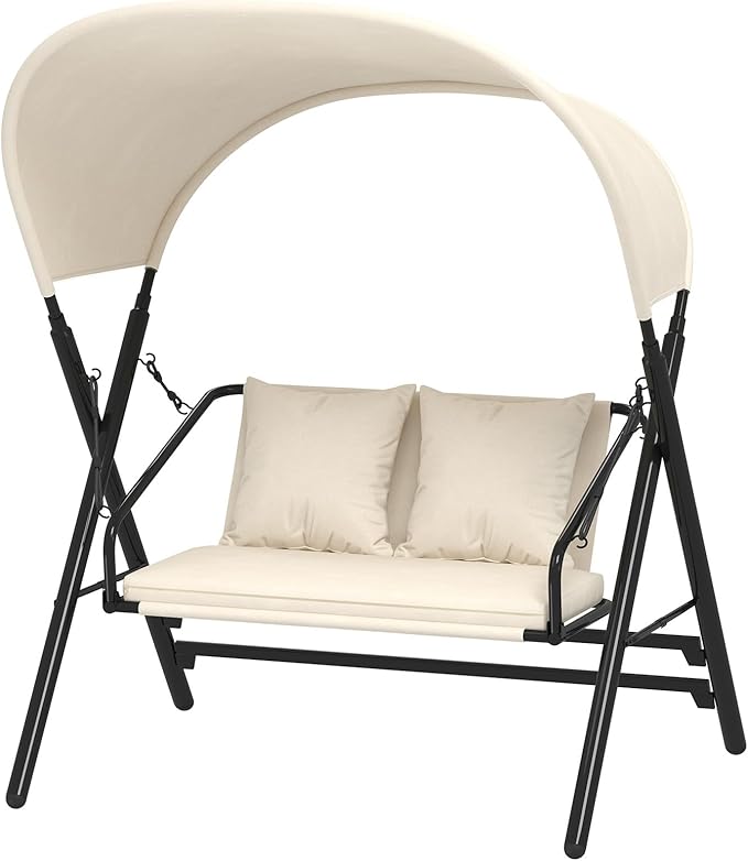 AECOJOY Outdoor Porch Swings for Adults 600LBS 2 Seat Patio Swings with Canopy Stand Thick Cushion Pillows Metal Steel - Photo 9