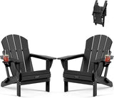 MUCHENGHY Folding Adirondack Chairs 2 Pack, Patio & Outdoor Chairs, Plastic Weather Resistant with Cup Holder for Deck - Photo 1