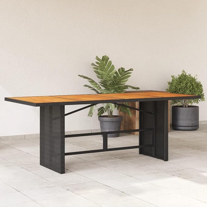 vidaXL Patio Table - Acacia Wood top/Black Poly Rattan/Garden/Durable Outdoor Furniture - Photo 2