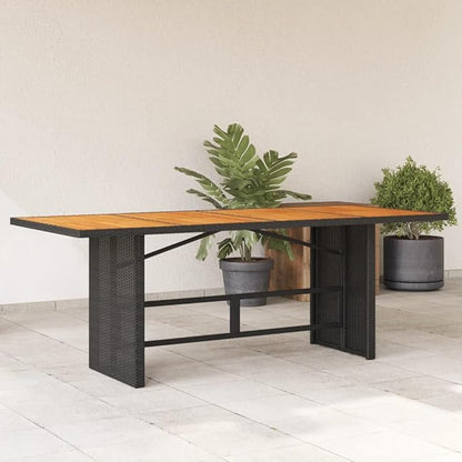 vidaXL Patio Table - Acacia Wood top/Black Poly Rattan/Garden/Durable Outdoor Furniture