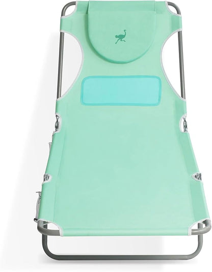 Ostrich Chaise Lounge Outdoor Lightweight Folding Adjustable Reclining Beach Chair for Tanning Pool Lake Patio Lawn Camping, Teal (4 Pack)