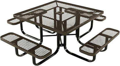 COATEDOUTDOORFURNITURE Heavy-Duty Portable Outdoor Kids Table with Umbrella Hole, Expanded Metal Kids Picnic Table, Commercial-Grade, Made in America (46 in, Square, Childrens, Textured Brown)