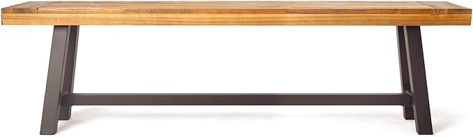 Merax 2 Pack Outdoor Acacia Wood Patio Bench, Garden Benches for Porch Park Yard Backyard Lawn, Brown+Black