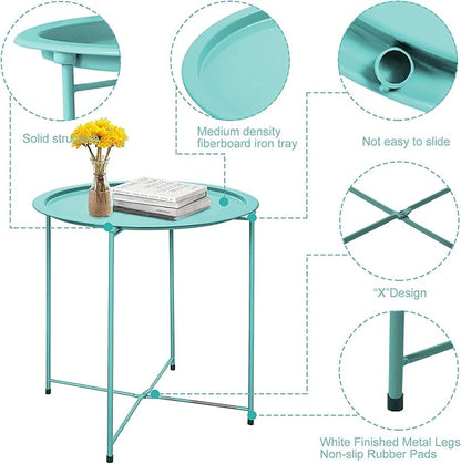 Garden 4 you End Table Set of 2, Outdoor Side Table, Small Patio Table Metal Side Table, Round Folding Side Table, for Outdoor and Living Room,Green