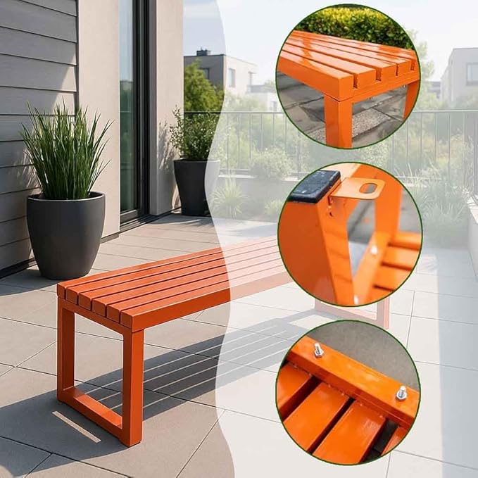 Patio Benches for Outdoors Metal Garden Bench 39" 47" 59" 71" Porch Furniture 2-4 Seating Without Backrest Weatherproof for Park Lawn Garden Yard Tennis Court Seater Chair(Red,3.3ft)