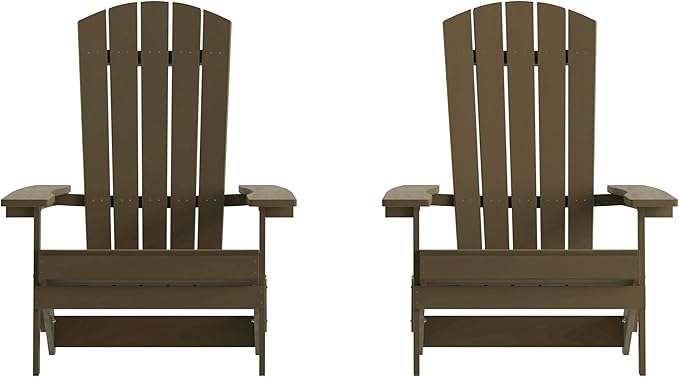 Flash Furniture Charlestown Folding Adirondack Chair - Mahogany - Poly Resin - Indoor/Outdoor - Weather Resistant - Set of 2