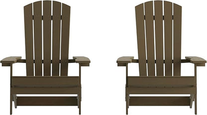 Flash Furniture Charlestown Folding Adirondack Chair - Mahogany - Poly Resin - Indoor/Outdoor - Weather Resistant - Set of 2