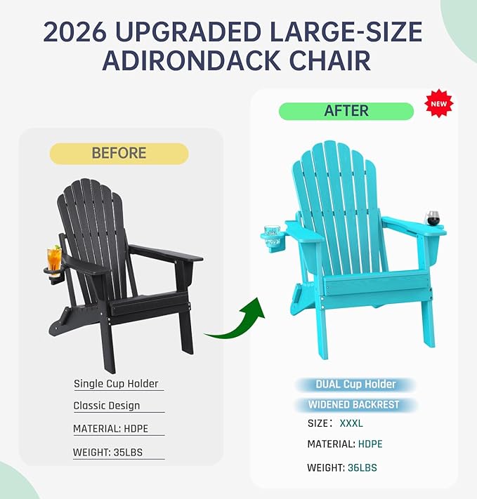 2026 Upgraded Oversized Folding Adirondack Chair Plawdlik, Set of 2 - Photo 9