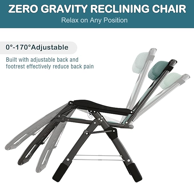 NAIZEA Padded Zero Gravity Chair, Cooling Fabric Folding Outdoor Lounge Chairs - Photo 6