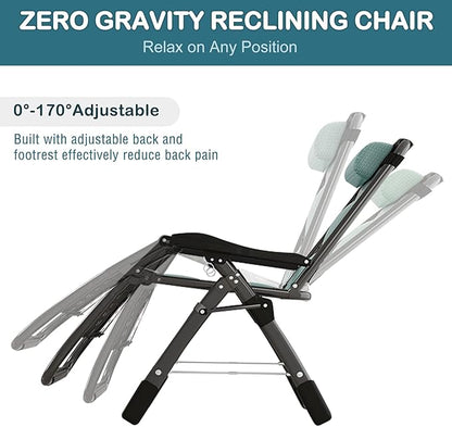 NAIZEA Padded Zero Gravity Chair, Cooling Fabric Folding Outdoor Lounge Chairs, Adjustable Reclining Camping Chairs with Cup Holder, Ergonomic Patio Lawn Chair for Balcony Beach Deck Yard