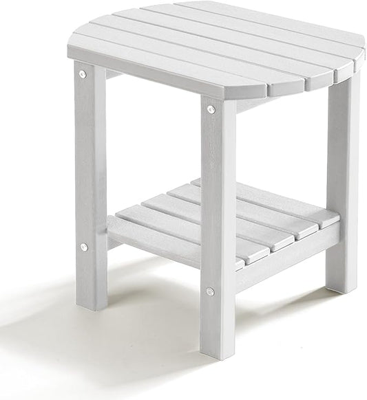 PASAMIC 2-Tier Adirondack Oval Outdoor Side Table, HDPE Small Outdoor Table, Patio End Table for Patio, Backyard, Weather-Resistant (White)