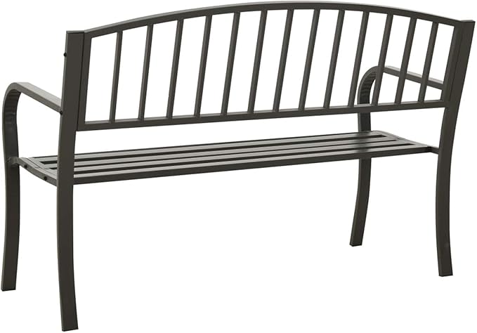 Garden Bench 125 cm Grey Steel - Outdoor Metal Bench, Outdoor Bench with Exquisite Back, Ergonomic Armrests and Wide Seat, Garden Bench, Balcony and Yard