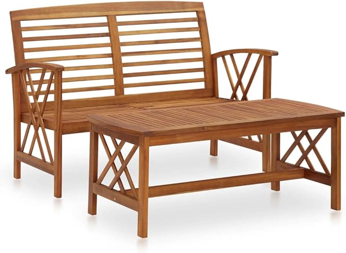 Solid Acacia Wood Garden Bench, Outdoor Patio Lounge Seating, Weather-Resistant Rectangular Natural Wood Furniture for Backyard, Terrace, and Garden