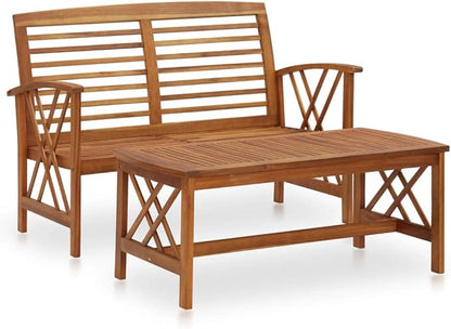 Solid Acacia Wood Garden Bench, Outdoor Patio Lounge Seating, Weather-Resistant Rectangular Natural Wood Furniture for Backyard, Terrace, and Garden