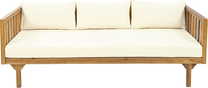 Christopher Knight Home Claremont Outdoor 3 Seater Acacia Wood Daybed with Fabric Water Resistant and Removable Cushions - Photo 4
