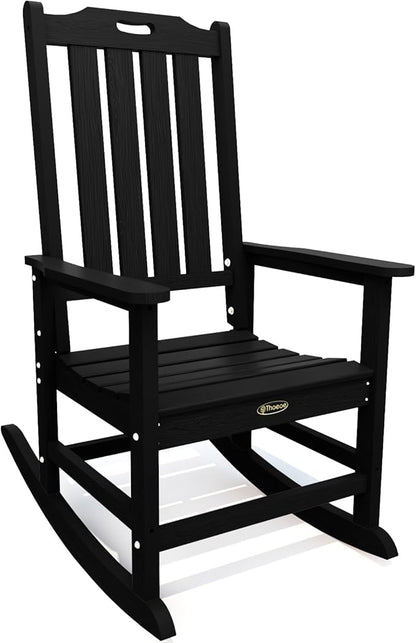 Oversized Rocking Chair, Outdoor Rocking Chair for Adults, All Weather Resistant Porch Rocker for Lawn Garden, Black