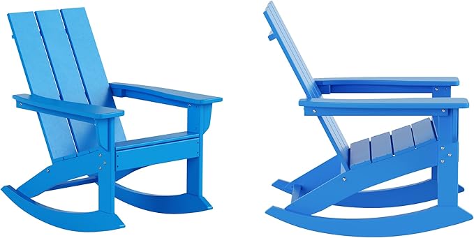 WO WESTIN OUTDOOR HDPE Shoreside Modern Rocking Poly Adirondack Chair (Set of 2),Pacific Blue