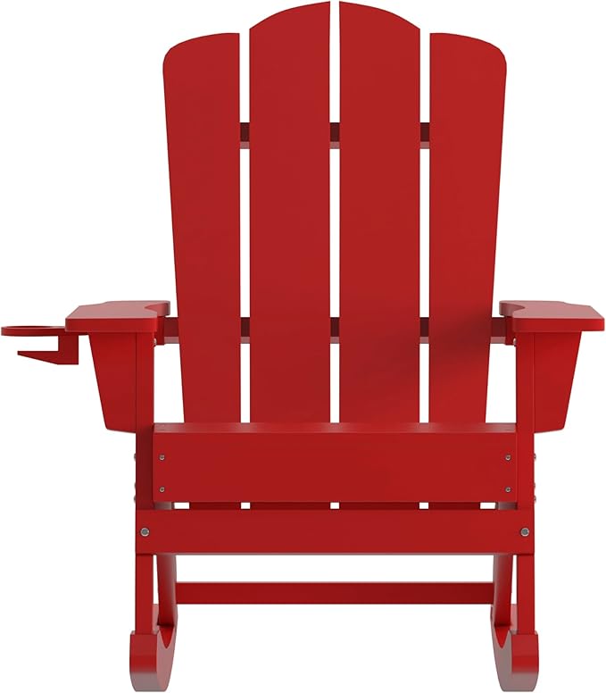 Taylor & Logan Nellis Adirondack Rocking Chair with Cup Holder, Weather Resistant HDPE Adirondack Rocking Chair in Red