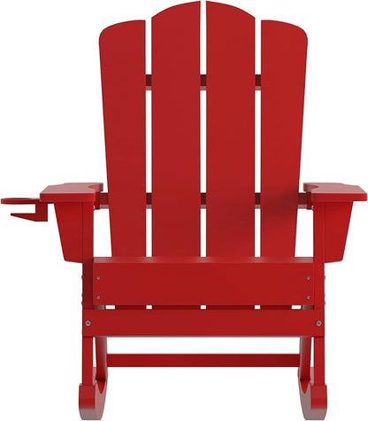 Taylor & Logan Nellis Adirondack Rocking Chair with Cup Holder, Weather Resistant HDPE Adirondack Rocking Chair in Red