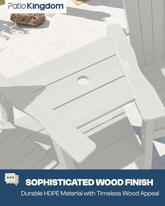 Tall Adirondack Chairs Set of 2 with Removable Tray, HDPE Bar Height Adirondack Bar Stools, High Back Patio Chairs for Balcony, Deck, Lawn, Backyard, All-Weather Outdoor Furniture, White
