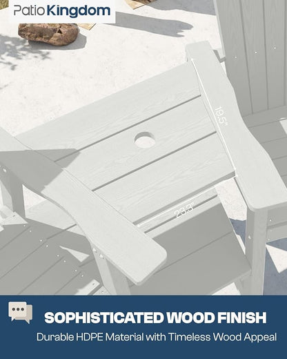 Tall Adirondack Chairs Set of 2 with Removable Tray, HDPE Bar Height Adirondack Bar Stools, High Back Patio Chairs for Balcony, Deck, Lawn, Backyard, All-Weather Outdoor Furniture, White
