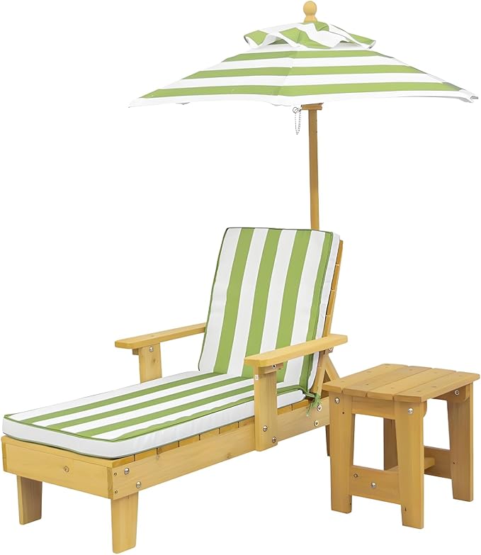 Kids Lounge Chair Outdoor, Kids Lounge Chair, Removable Striped Fabric Cushions, Outdoor Chaise Lounge with Parasol - Photo 1