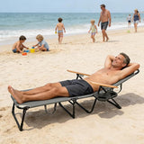 Folding Outdoor Chaise Lounge Chair with Arms, 4 Reclining Back Sunbathing Lounge Chair - Photo 7