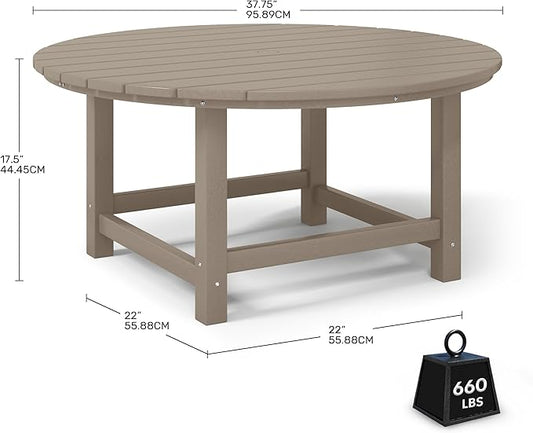 Costaelm Patio Conversation Table, Tatio Accent HDPE Outdoor Weather Resistant, Round Outdoor Porch Balcony Patio Drink Table for Outside, Pool, Backyard, Weathered Wood