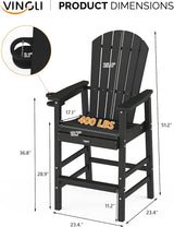 VINGLI Tall Adirondack Chair, All-Weather Plastic Adirondack Chair with Cup Holder Heavy-Duty Outdoor Barstools for - Photo 3