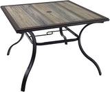 Outdoor Dining Table with Square Wooden-Like PVC Table Top and Umbrella Hole for Bistro, Garden, Poolside, Backyard - Photo 1