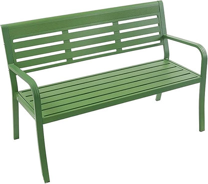 Garden Benches for Outdoors Rust Proof with Rounded Armrests Aluminum Alloy Outside Bench with 105° Wide Backrest Strong Load-Bearing Capacity for Porch, Deck, Park, Yard(Green)