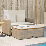 vidaXL Patio Sofa with Cushions - 2-Seater Beige Poly Rattan & Acacia Wood - Convertible Bench/Sofa Bed - Outdoor - Photo 2