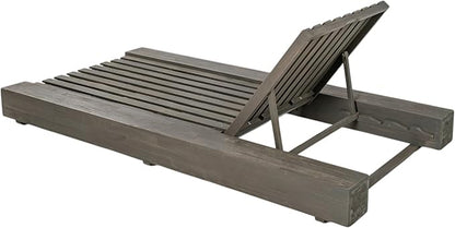 Merax Outdoor Acacia Wood Chaise Lounge Frame Only - Patio Recliner Chair with Adjustable Backrest and Flat Storage Surface (Cushion Not Included)